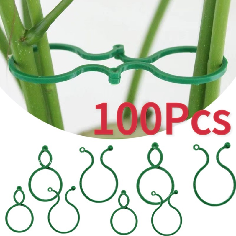 Clips para plantas de jardín para cultivo de verduras, soporte vertical para plantas, anillo incluido de plástico verde, herramienta de soporte para jardín, soporte para vid, 50/100 Uds.