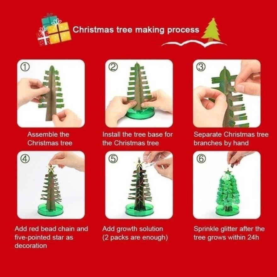 Árbol de Navidad para niños, árbol misterioso, crecimiento de cristal mágico, suministros para de Navidad de cumpleaños, árbol de cerezo, Santa, muñeco de nieve, decoración