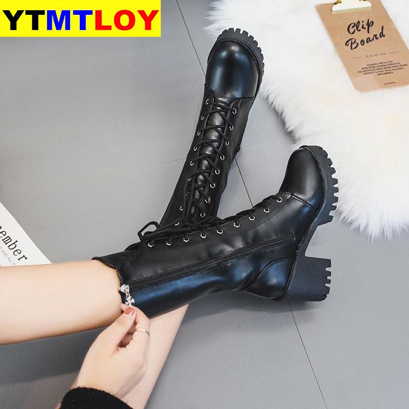 Botas para mujer de media caña estilo británico con hebilla, botines, calzado de invierno, estilo gótico, Punk, tacón cuadrado,