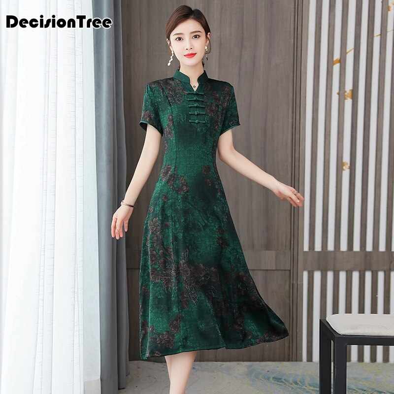 red chinese wedding party bride qipao print flower women evening dress oriental retro show cheongsam