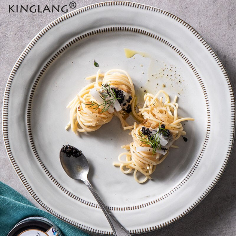 KINGLANG Plates Art Retro Dishes Ceramic Pottery Dinner Steak Plates Blunch Dish For Wedding Party Plates
