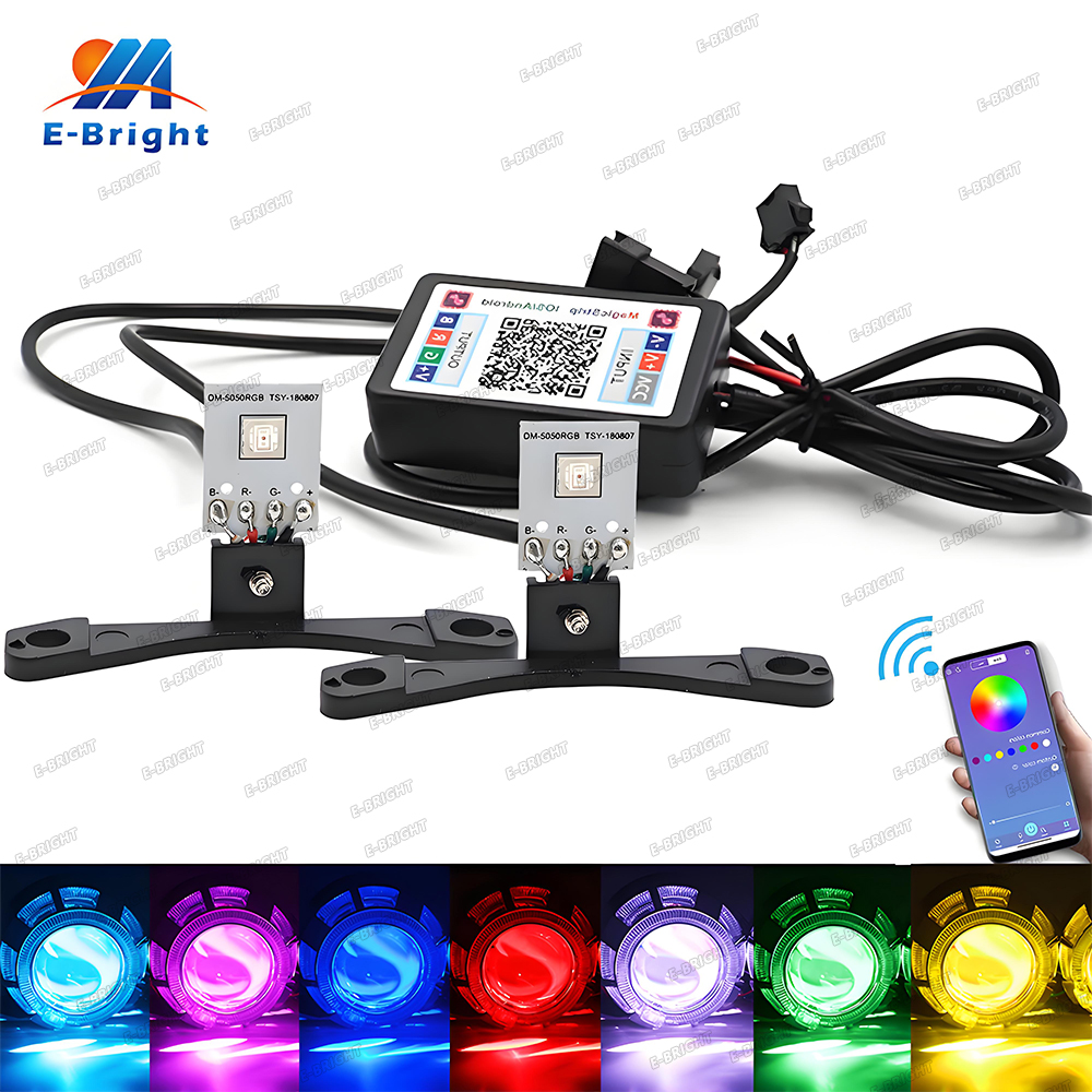 Ojos de Ángel demonio 2P, ojos malvados, Control por aplicación RGB para lente de proyecto de xenón de 2,5 pulgadas y 2,8 pulgadas, faro de Motor para coche, luz decorativa de luz diurna