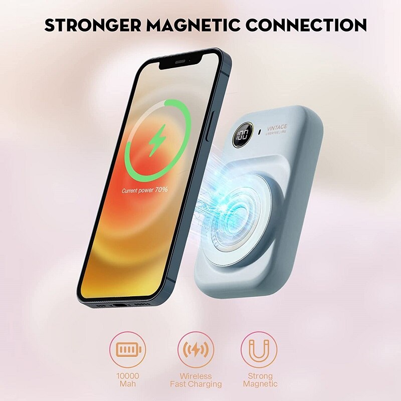 Liberfeel magnetische powerbank 10000 mah, kabellose schnelllade-powerbank mit intelligenter zweizeiliger digitalanzeige für iphones