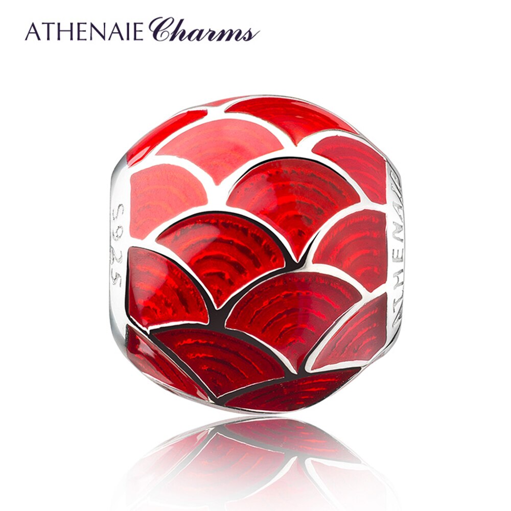 Athenaie 925 prata esterlina esmalte vermelho chinês boa sorte carpa peixe charme para pulseira
