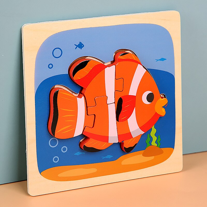 15*15cm Kinder Montessori Spielzeug 3D Holz Puzzle Baby Cartoon Tier/Verkehrs Jigsaw Puzzle Spielzeug für Kinder frühen Lernen: 11-fish