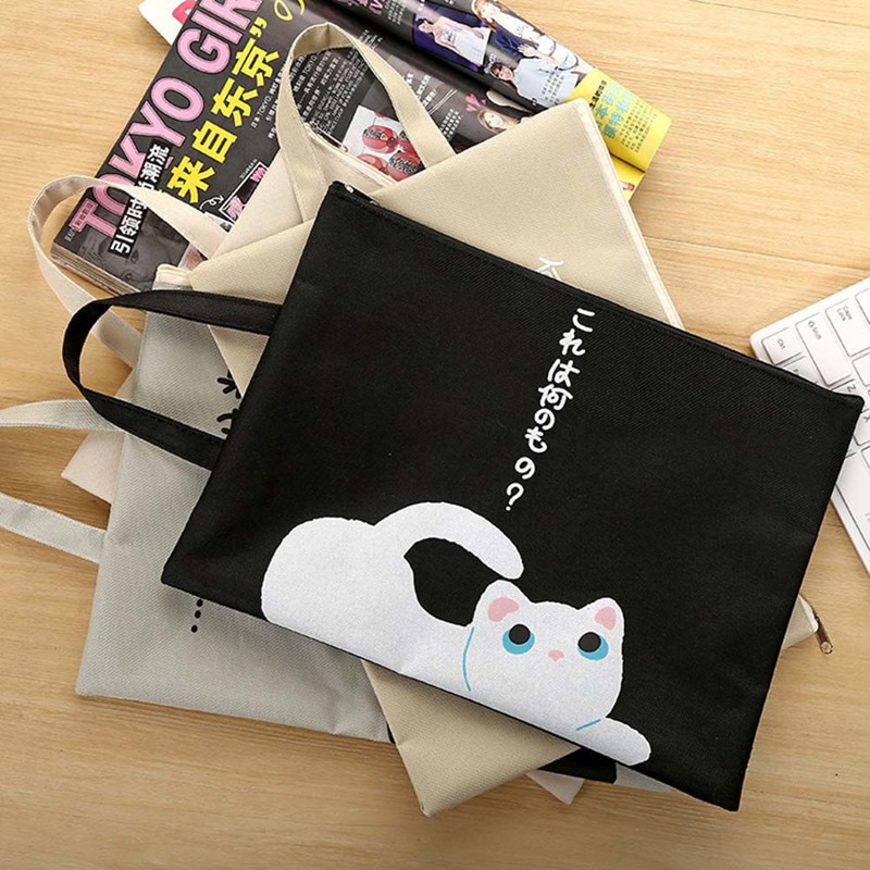 Cute A4 Document Bag Cat Folder Bag Cute Kawaii Large Capacity Oxford Cloth Documents Folder For Students