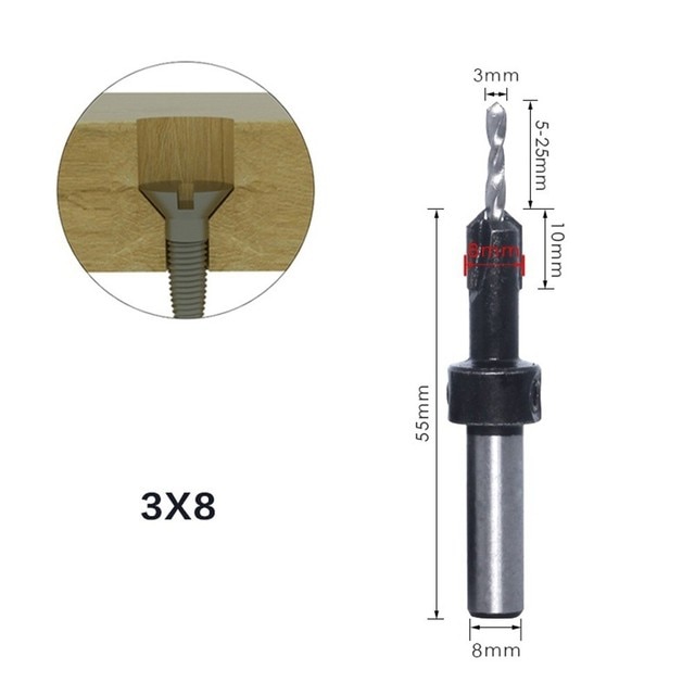 1PC 8/10mm Shank Countersink Drill Bit Self-Tapping Woodworking Suitable For Screw Counter Bore Drill Bits