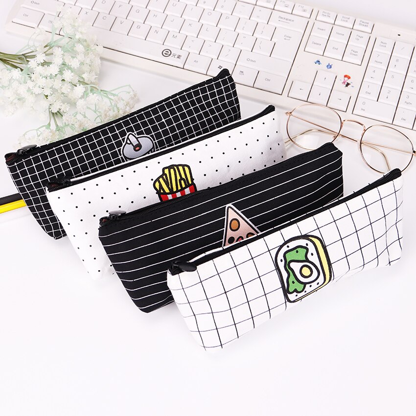 Creatieve Voedsel Pizza Fries Etui Canvas Potlood Tas voor Kids Leren Schoolbenodigdheden