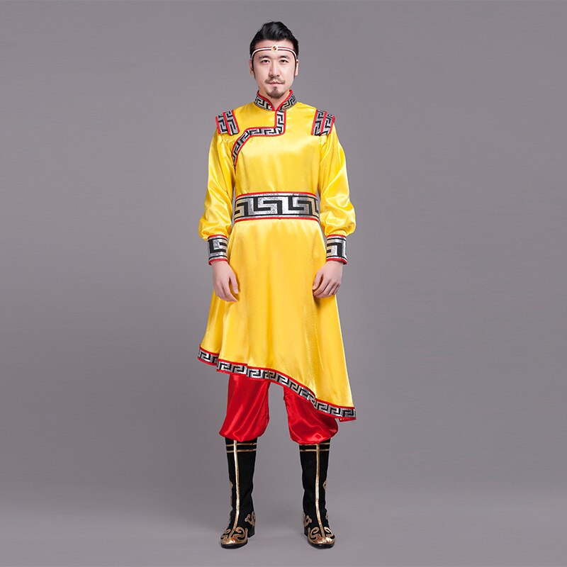 Traditional Mongolian Costumes for Men Grassland National Genghis Khan Riding Dance Stage Performance Asia Adult Waer: Color5 / L