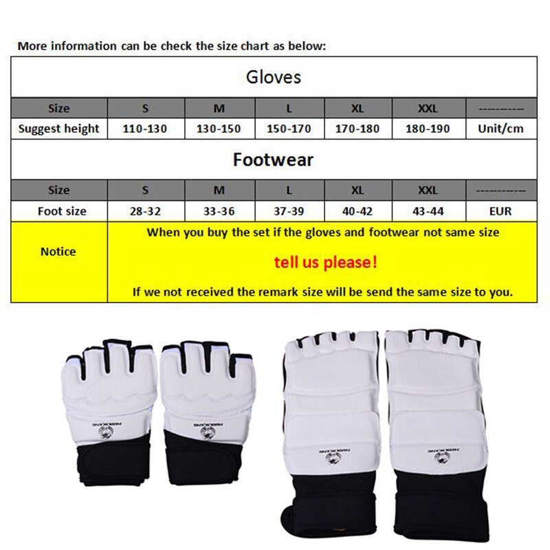 Kampsporthandskar barn vuxen taekwondo boxningssanda träningshandskar &amp; fotskyddsset halvfingerhandskar+fotskyddsset