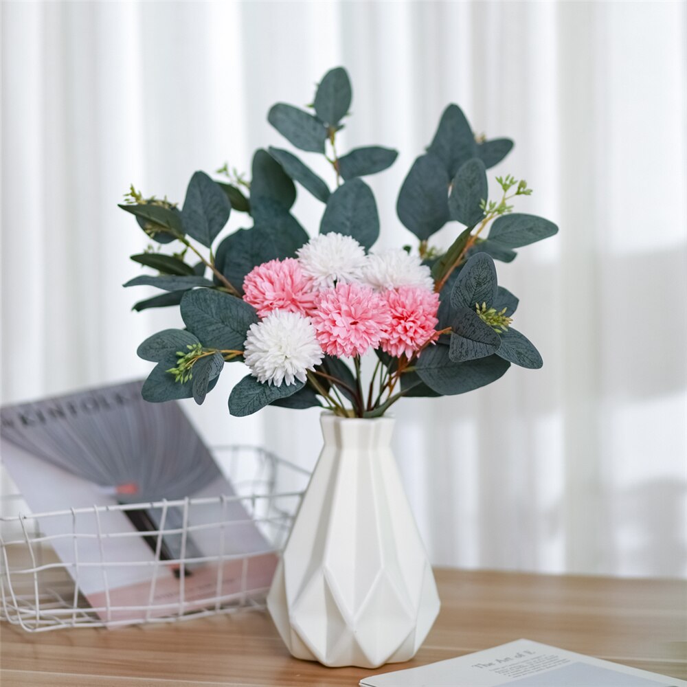 1pc Artificial Flower Simulation Handmade DIY Bouquet Dutch Leaf Bride Dandelion Bridal Bouquet For Home Wedding Vase Decoration: style 4 no vase