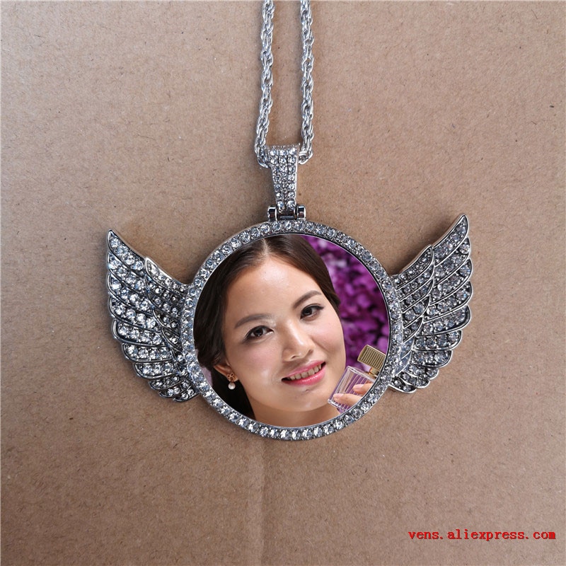 sublimation blank round shape wings necklaces pendants transfer printing blank jewelry consumables 3pcs/lot