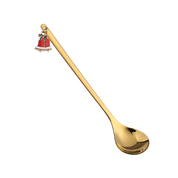 Christmas Spoon Vacuum Plating Stainless Steel Coffee Spoon Long Handle Tea Spoons Kitchen Drinking Flatware