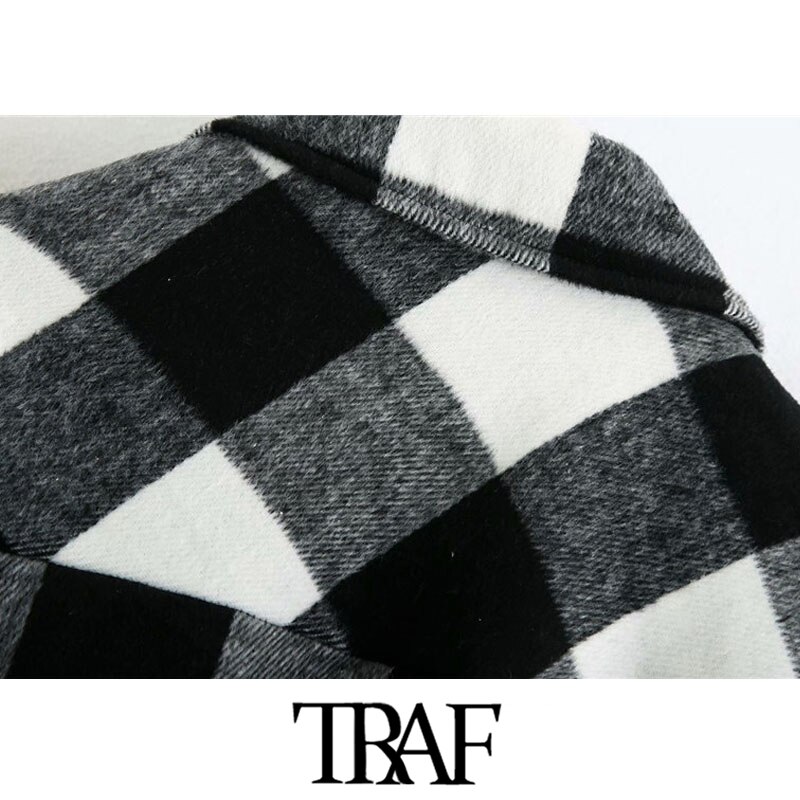 Traf dames oversized geruite jas jas vintage lange mouwen zakken dames bovenkleding chique tops