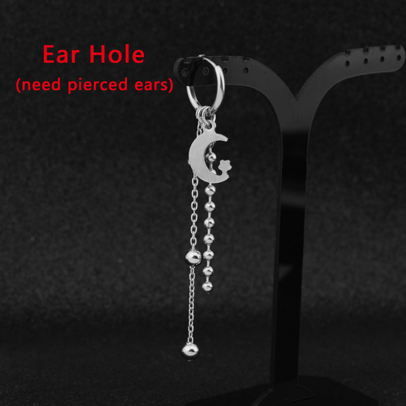 Idol Korean Punk Moon Star Long Chain Pendant Earrings for Women Men Boys Rock Hip Hop Hipster Earrings Girls Party Jewelry