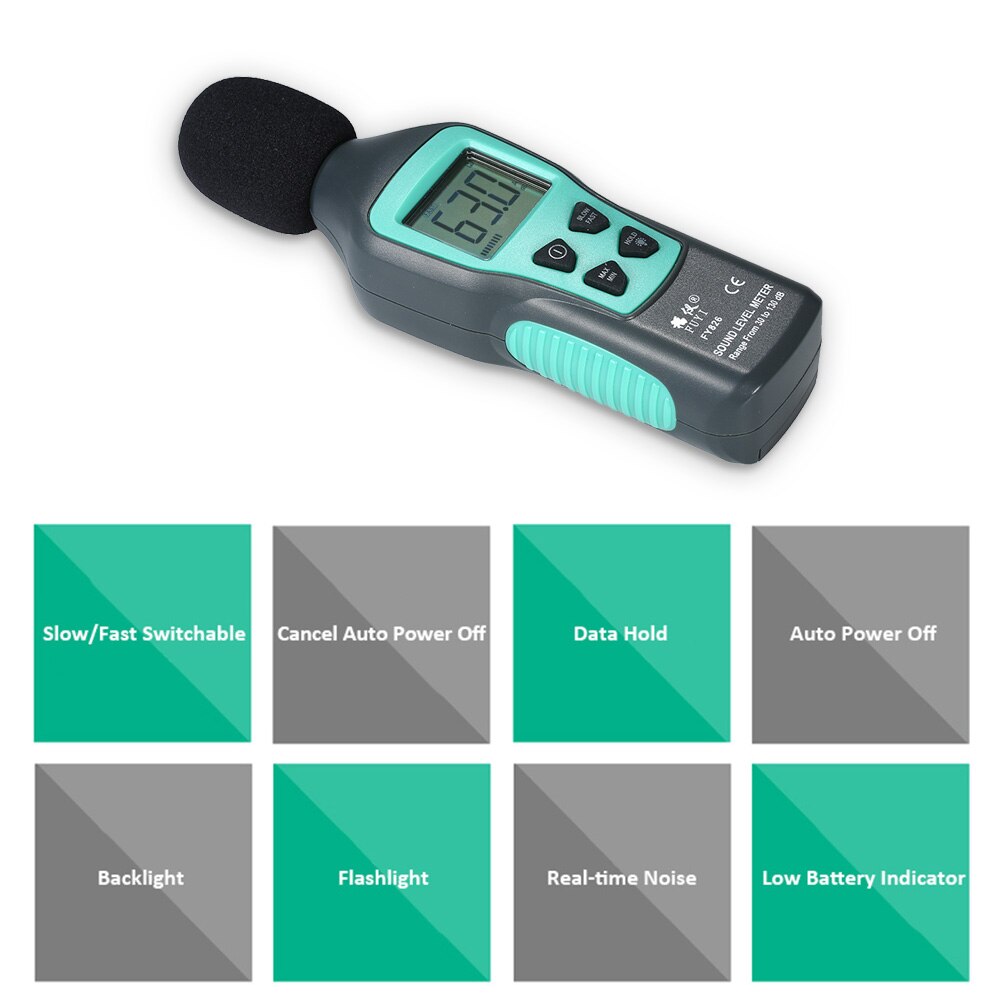 Fuyi lcd digital støjmåler lydniveau decibel meter 30-130db decibel overvågningstester med max / min / data hold mode