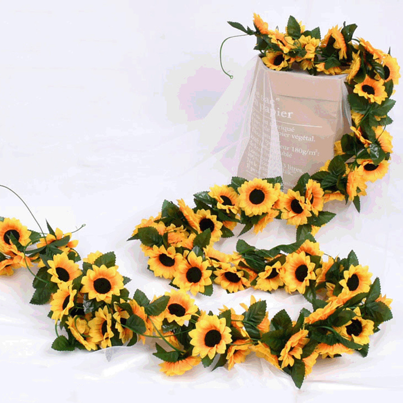 2,3 m simulierte Sonnenblumen-Dekoration, künstliche Rebe, gelbe gefälschte Seidenblume, Rebe plus Orchideenbaum, Hochzeit, Party, Hochzeitsdekoration