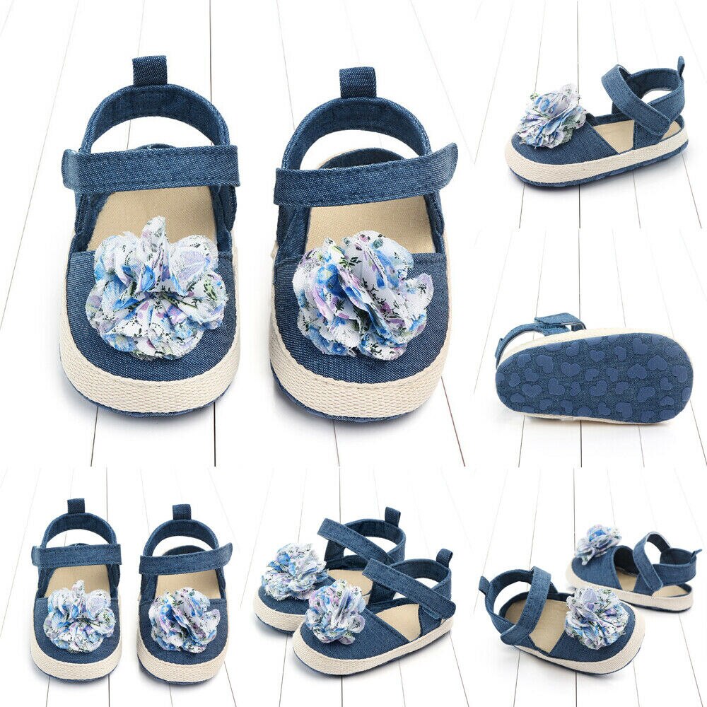 Zomerse mooie babymeisjes sandalen, prewalker kinderschoenen met bloemenprint, peutermeisjes, schattige antislipschoenen met zachte zool.