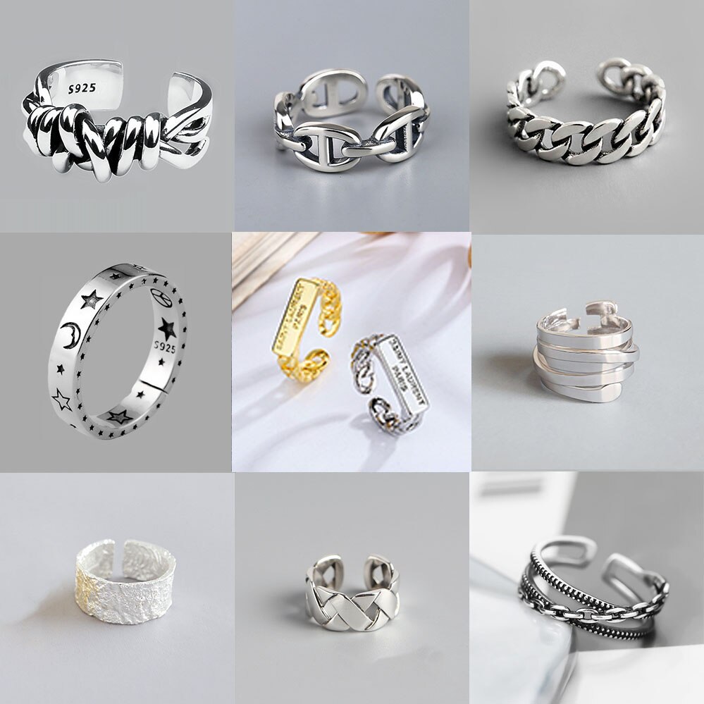 Punk Vintage Engels Brief Metal Brief Open Ringen Vinger Vrouwen Mannen Partij Sieraden