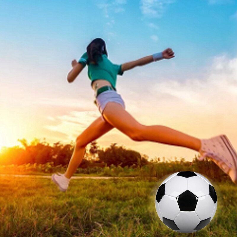 Ballons de Football en cuir PU, taille 5, pour entraînement , noir et blanc