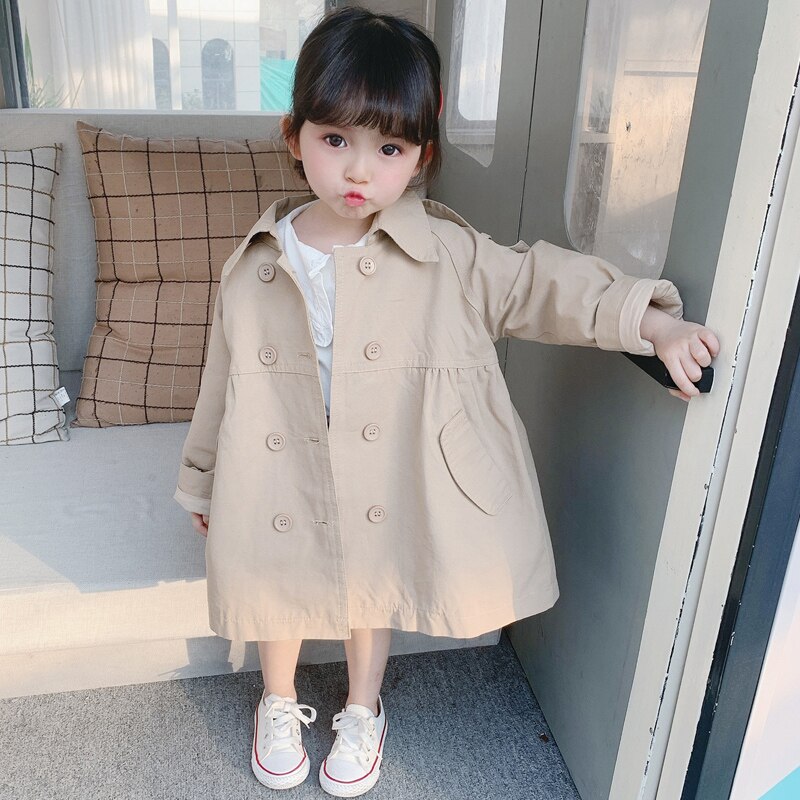 Meisjes Trenchcoat Baby Kids Lente Herfst Winddicht Jas Kinderen Dubbele Borst Knop Windjack 1-8T meisje Uitloper