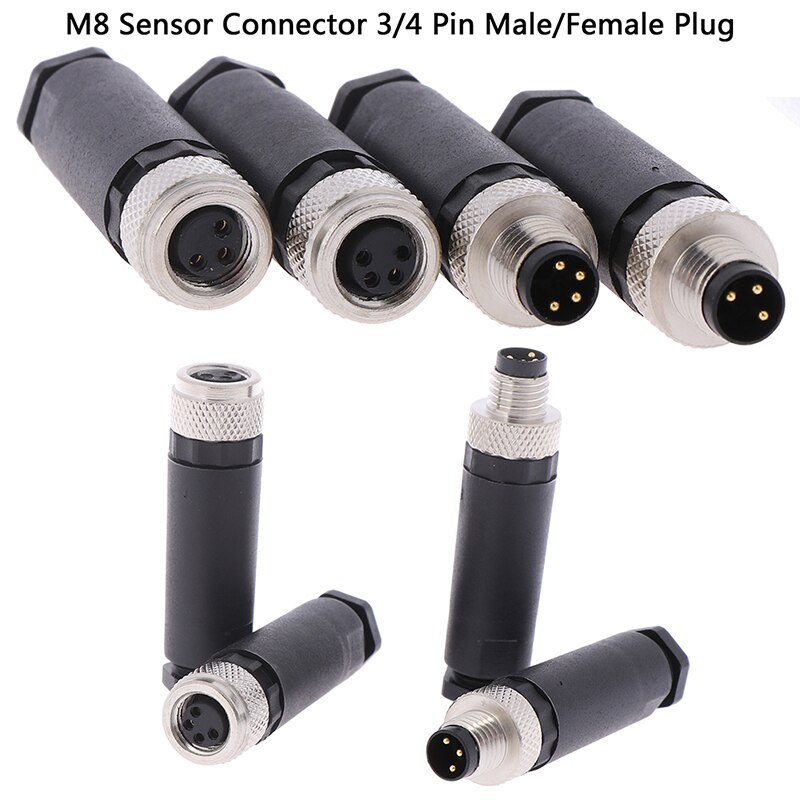 1Stck M8 Sensor Stecker Wasserdicht männlich & weiblich Stecker Gerade Winkel Schraube Gewinde Kupplung 3Stift 4 Stift