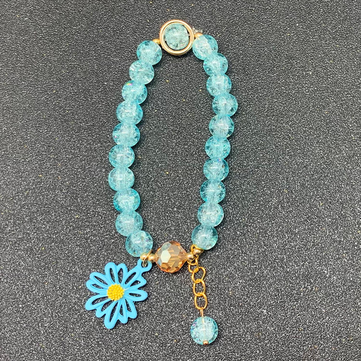 Bohemian Handmade Blume Form Lange Quaste Glas Armband Seld Baumeln Sets Frauen Multi Farbe Armbänder Schmuck Weihnachten: Cyan Flower C