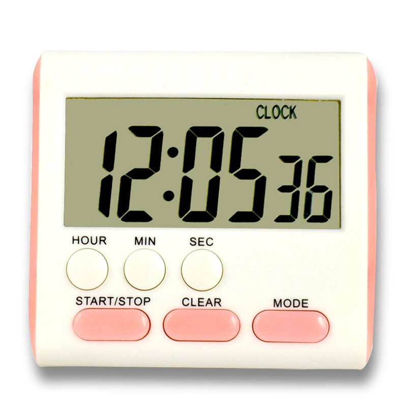 Kitchen Clock English 24-hour Electronic Timer Digital Reminder Alarm Clocks Cooking Countdown Timer LCD Multifunction Home: pink