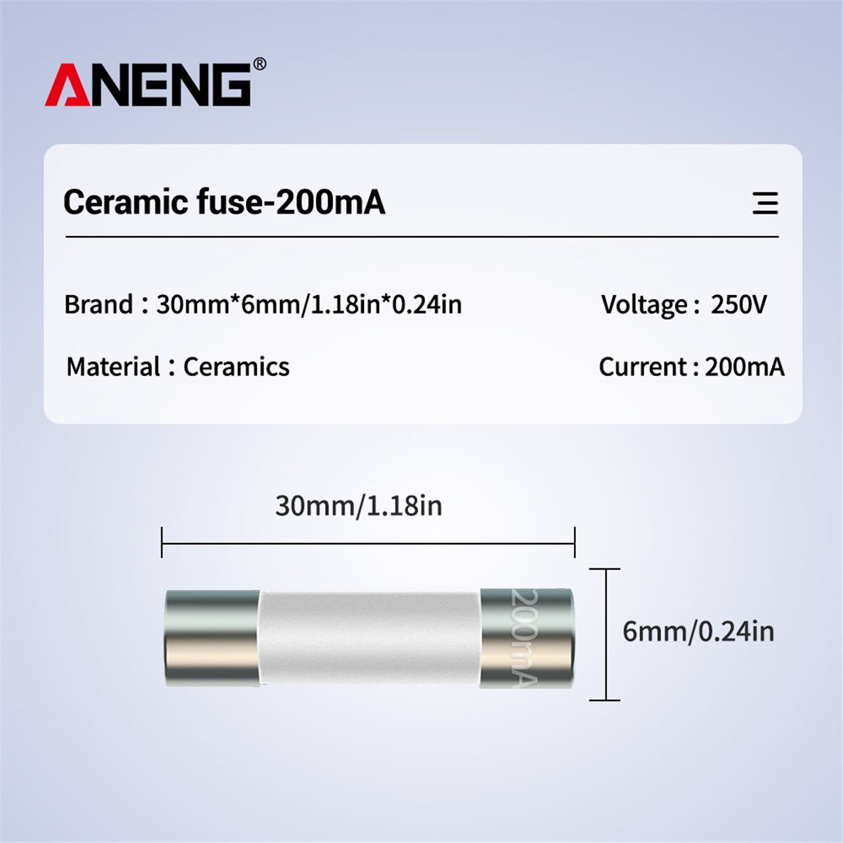Ceramic fuse tube 6X30mm 10*200mA +10*20A