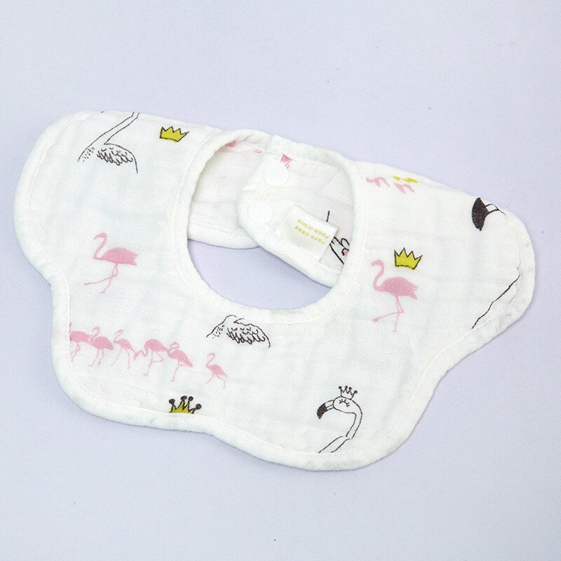 Cartoon Kinderen Slabbetjes 360 Roterende Bloemblaadje Bib Vier-Layer Mousseline Katoenen Baby Speeksel Slabbetjes Voeden Zorg Rijst Zak Leuke baby Slabbetjes: Flamingo