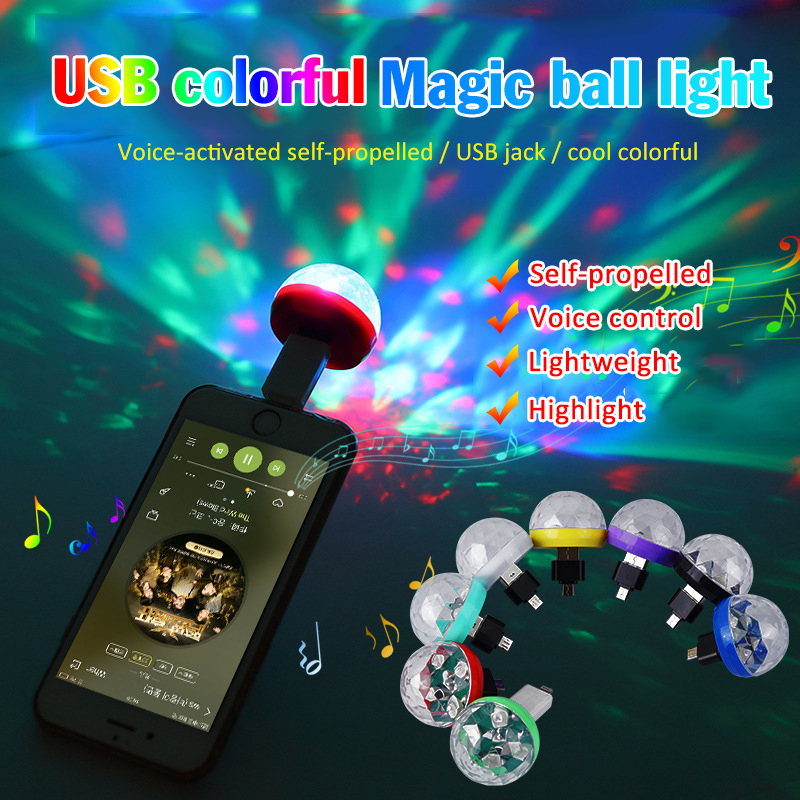 mini usb rgb ledet diskotek scene belysning ball dj krystall magisk lys hjemmefest bar klubb scene effekt lampe til mobiltelefon