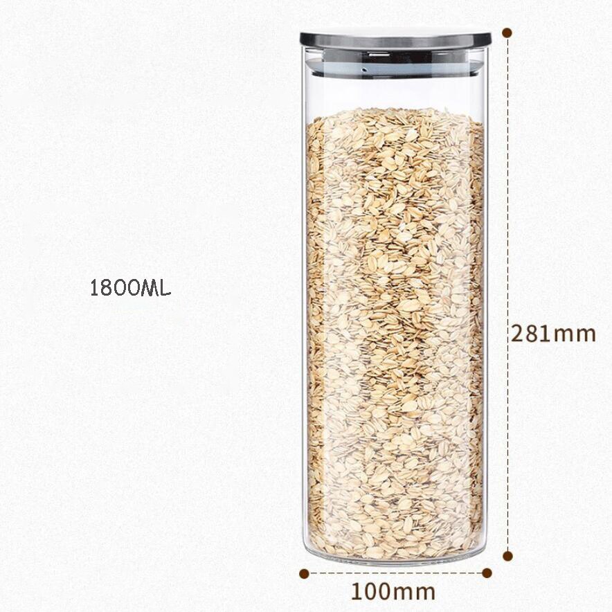 Kitchen Food Glass Storage Container Airtight Glass Food Storage Jar Heat-resistant Glass Jar Container with Stainless Steel Lid: 100x281mm