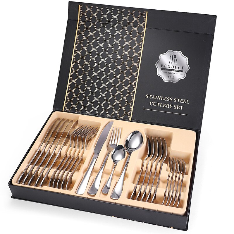 24 Stks/set Rvs Servies Bestek Sets Cutter Vork Lepel Thuis Keuken Eetkamer Myding: silver