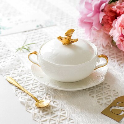 Bird's Nest Bowl Ceramic Covered Stewed Tremella Bowl Soup Bowl Dessert Bowl Continental Court Vintage Phnom Penh Ear Bowl: 03