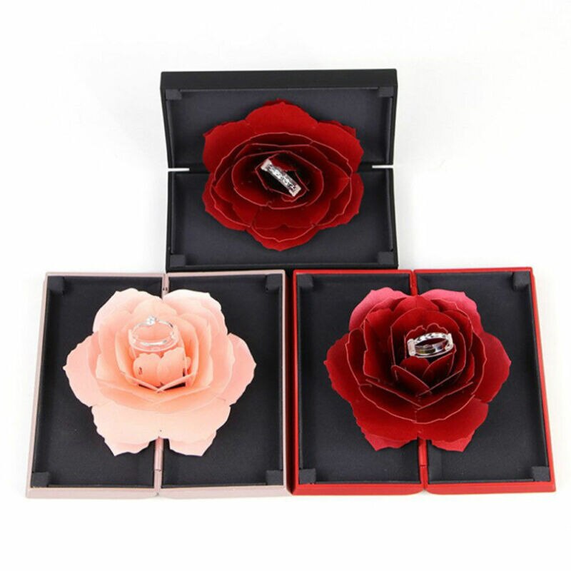 3d rose ring kasse bryllup engagement smykker opbevaring holder sag bump valentinsdag romantisk kasse