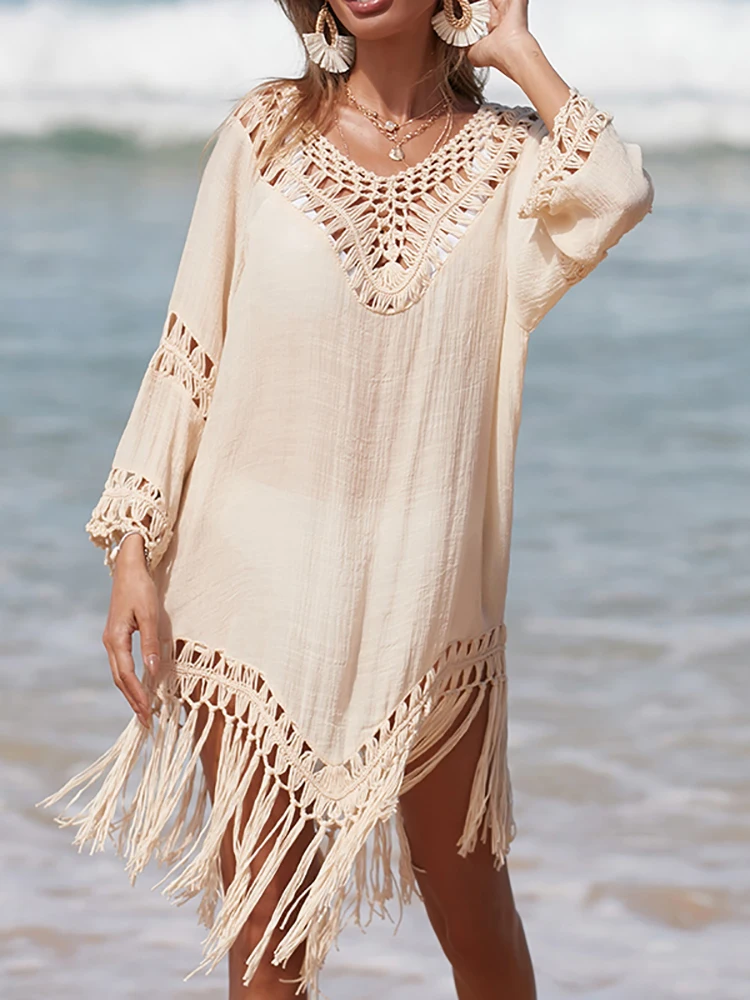 Bohemian Handmade Crochet Fringe Party Dress Dance Wear Sexy Summer Pareo Short Dresses Ladies Fringe In