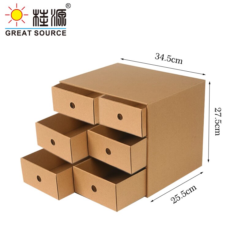 6 Drawers Storage Composable Cabinet Office Corrugate Foldable Home Storage Kraft Paper Environment Friendly