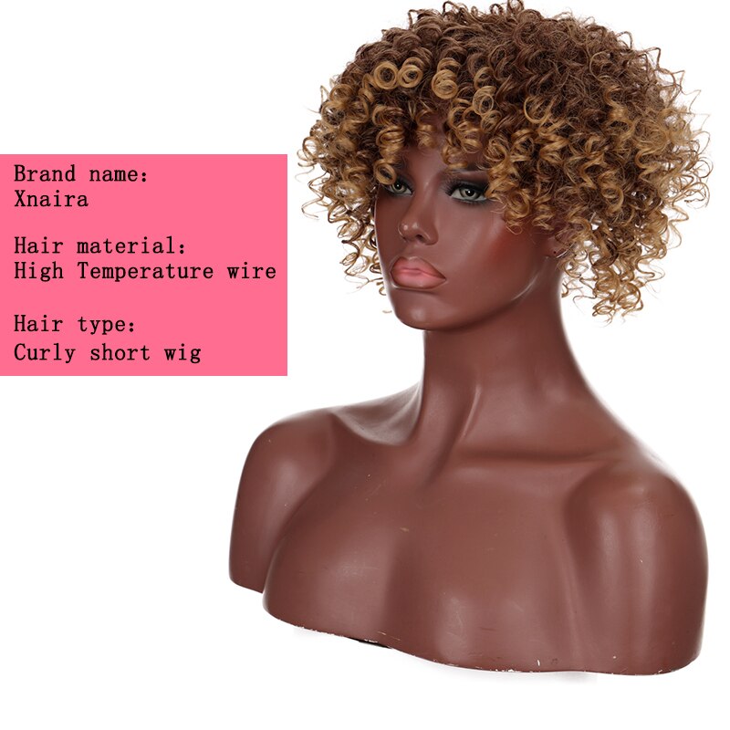 Xnaira Synthetic 20CM Faux Afro Curly Hair Wigs Women's Natural Black Gold Curly Heat-Resistant Hairpiece