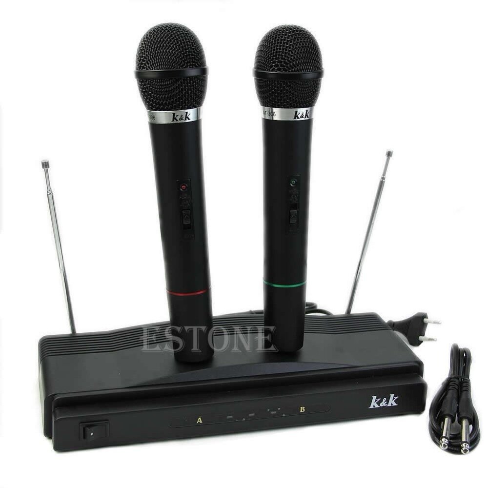 Dual 2 Mics Handheld Wireless Cordless Microphone System Receiver