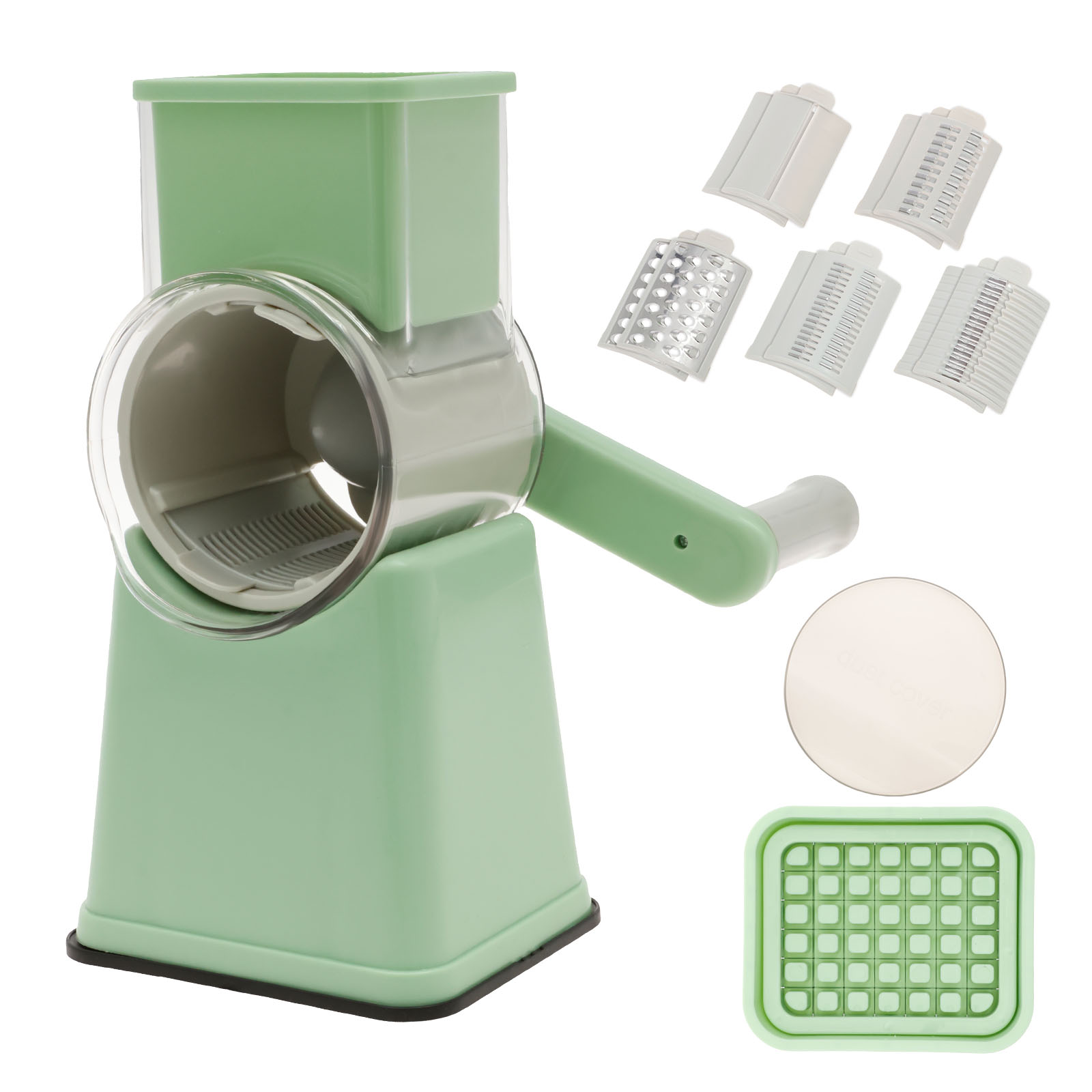 Rallador de queso giratorio, cortador de verduras multifuncional con 12 cuchillos rizados de acero inoxidable, cortadores de rodillo para apretar a mano para Cocina: Verde claro