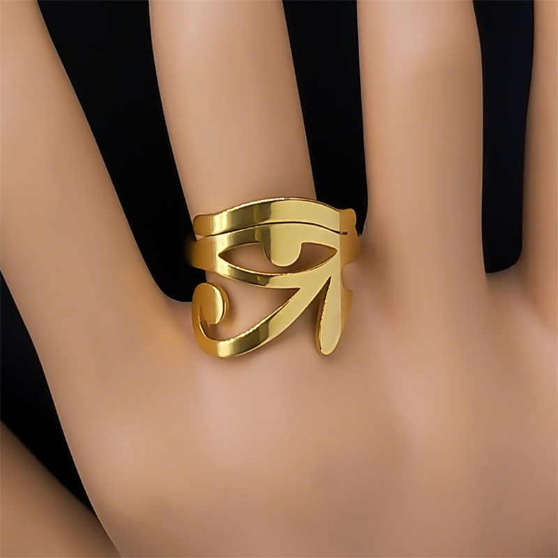 Anillo de Ojo de Horus egipcio antiguo para hombres y mujeres, amuleto de la suerte de Color dorado de acero inoxidable, anillos de joyería de Hip Hop