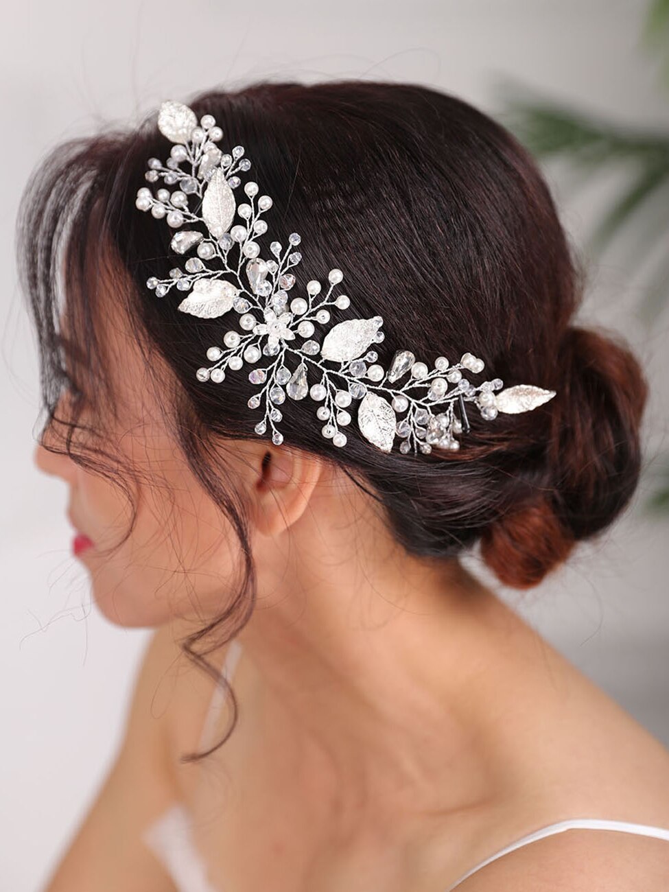 Tocados de boda de , tocados de plata, tocado de hojas Vintage, para mujer, joyería para el cabello, diadema nupcial