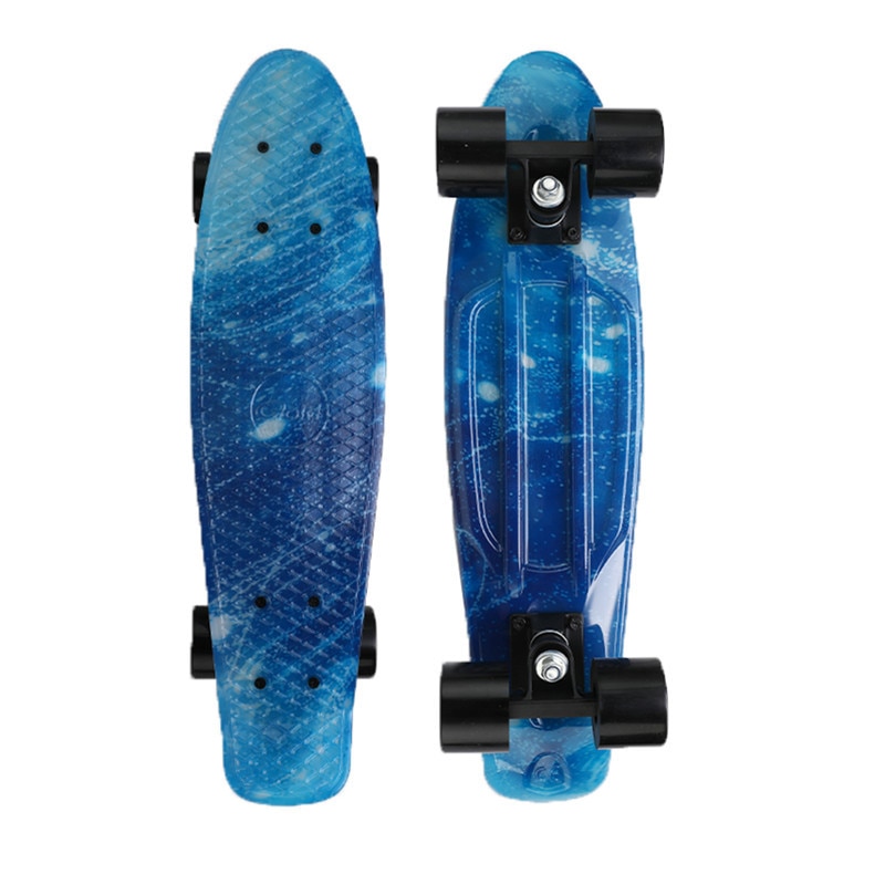22 "skateboard mini cruiser skateboard plast galakse stjernehimmel trykt longboard retro banan fishboard gade udendørs sport: Blå