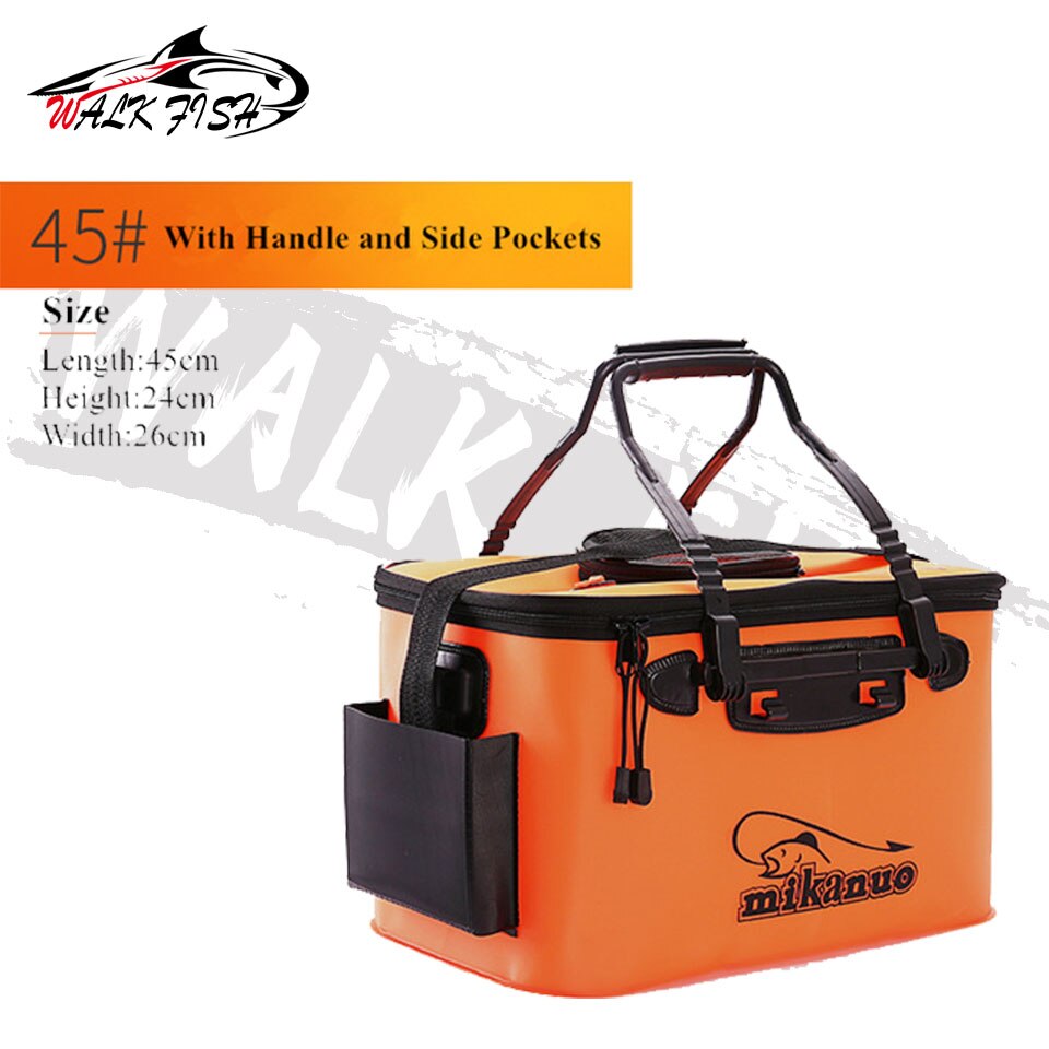 WALK FISH Folding Thicken Live Fishing Box EVA Portable Fishing Bag Fishbox Storage Bag Tank Bucket Camping Fishing Tackle: 45cm 28L Orange