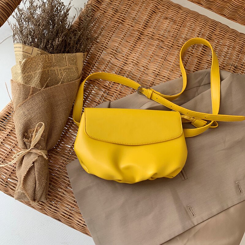 Vento Marea, bolsos cruzados amarillos para mujer , sencillo para chicas, bolsas de mensajero en el pecho, bolso de hombro Hobo de cuero suave: Yellow