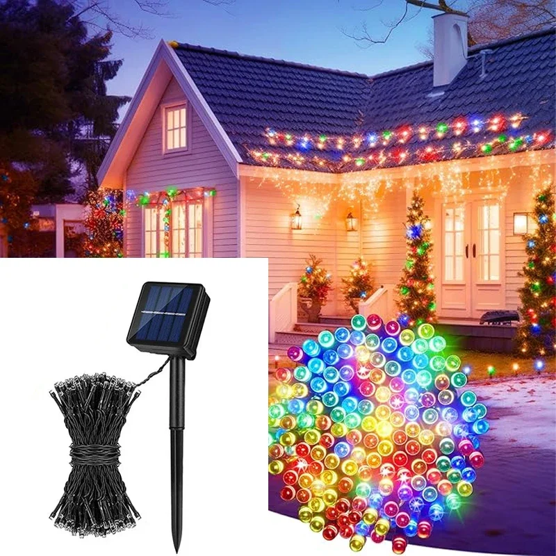Guirnaldas de luces alimentadas por energía Solar para exteriores, guirnalda de calle impermeable para jardín, casas, decoraciones navideñas, cadena de tira de luces, 50/100/200: orange / 31-40 W