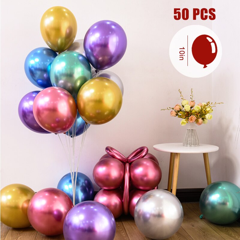 50 stuks metalen ballonnen van 10/12 inch, glimmende metalen latex ballonnen voor verjaardagsfeestjes en bruiloftsfeestjes: 10 inch