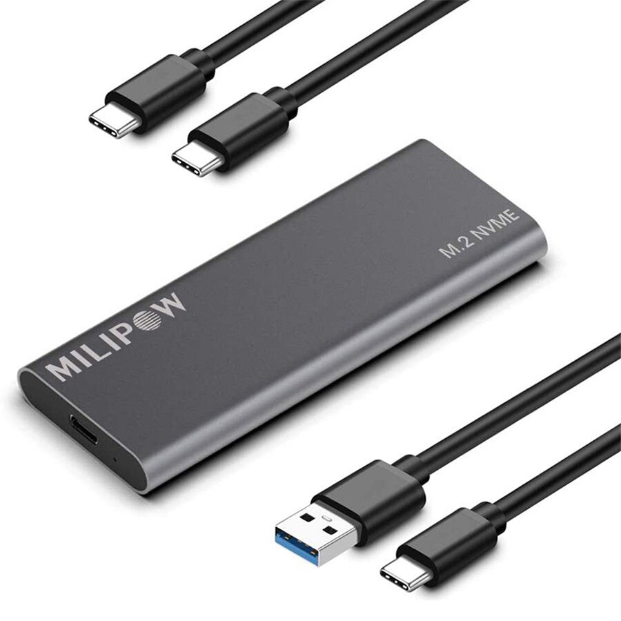 External Nvme SSD enclosure (PCI-E, Gen 2, 10 Gpbs) USB 3.1 aluminium slim USB C and USB-A cable incl.: Default Title