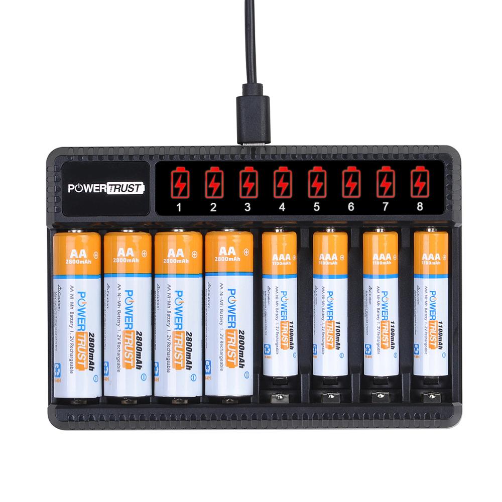 Aa 2800Mah Oplaadbare Batterijen + Aaa 1100Mah Oplaadbare Batterij Met 8Slots Lader Voor Aa Aaa Nimh Elektrische speelgoed: 4AA-4AAA-1Charger