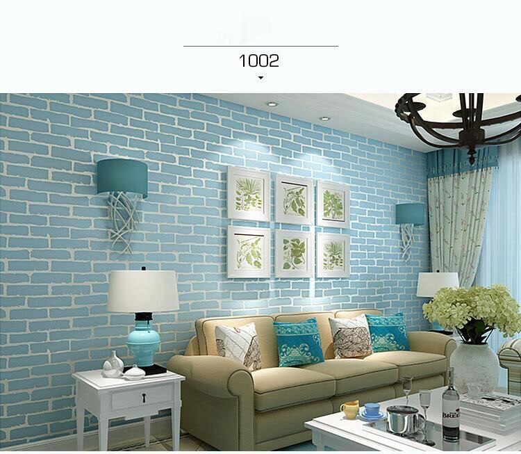 Papel tapiz con patrón de ladrillo 3D, no tejido, Retro, autoadhesivo, para decoración del hogar, sala de estar, dormitorio, 10M: Azul cielo